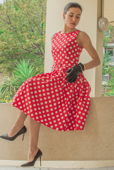 Annie Red Swing Dress with White Polka Dots