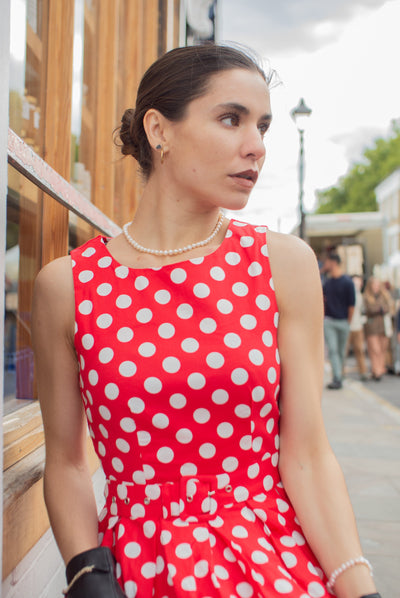 Annie Red Swing Dress with White Polka Dots