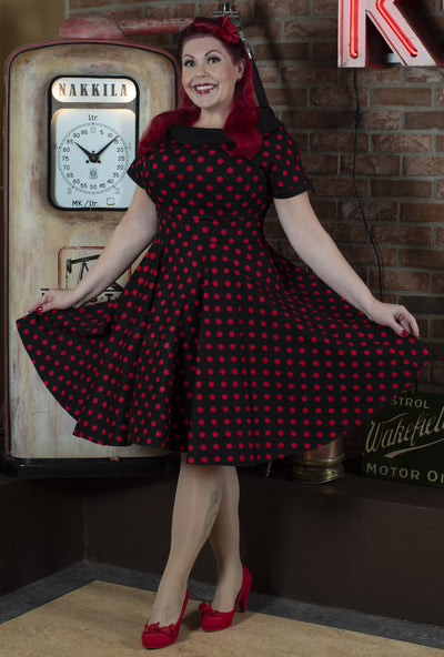 Women's Rockabilly Black & Red Spot Swing Dress