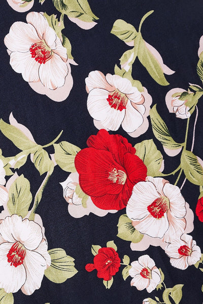 Woman's Retro Floral Roses Swing Dress in Navy Blue