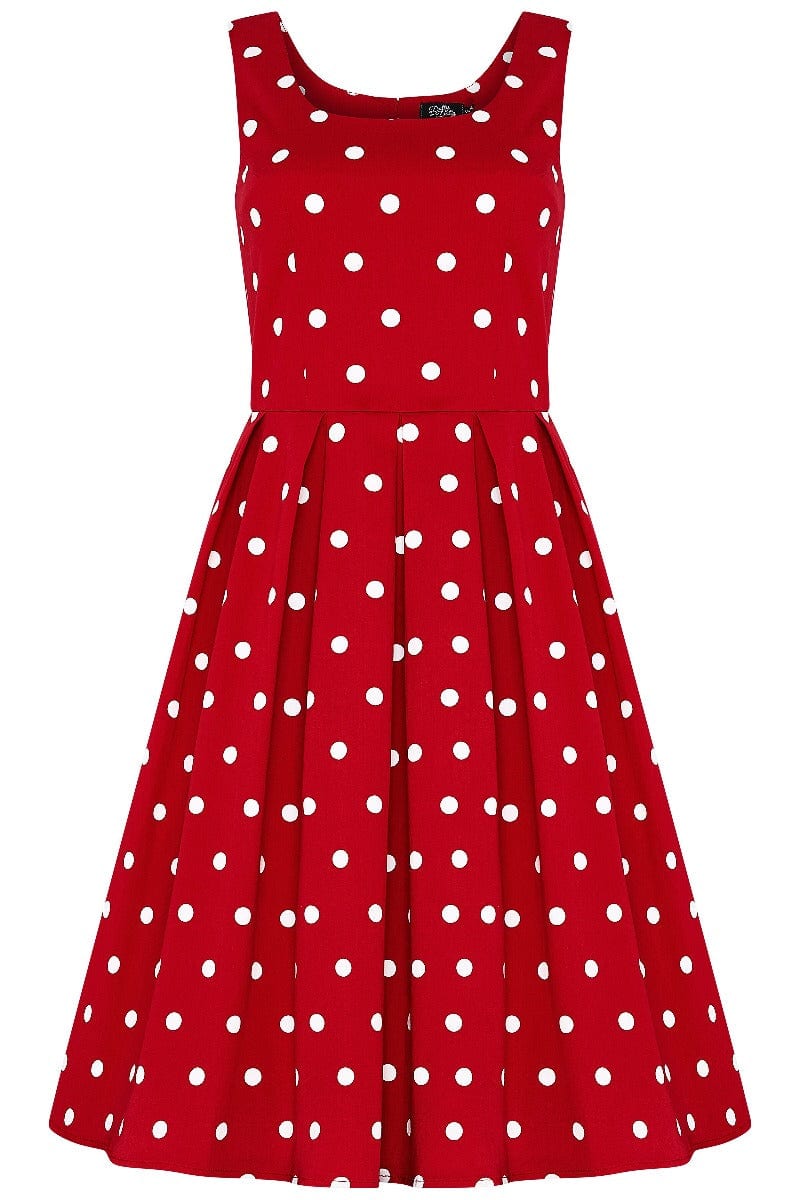 Amanda Scoop Neck Swing Dress Red & White Polka Premium Cotton
