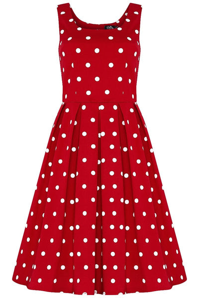 Amanda Scoop Neck Swing Dress Red & White Polka Premium Cotton