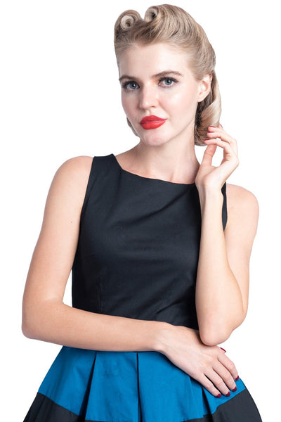 Adorable Striped 50's Inspired Swing Dress in Black-Blue