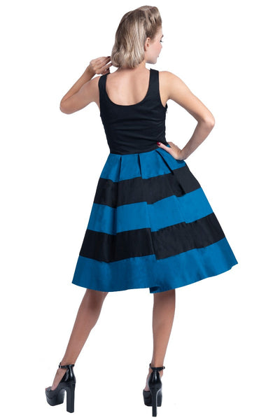 Adorable Striped 50's Inspired Swing Dress in Black-Blue