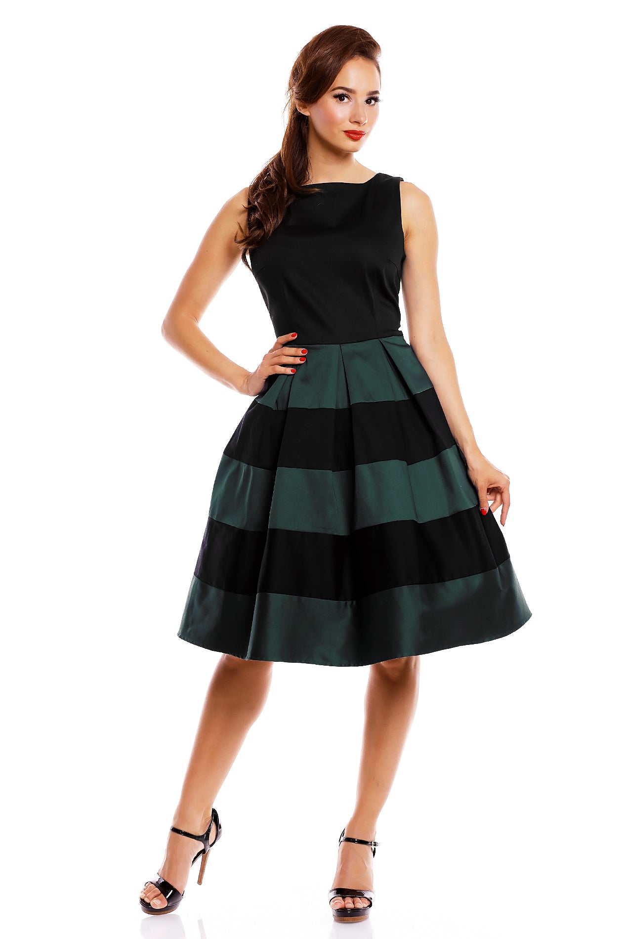 Adorable Striped 50s Inspired Swing Dress in Black-Green