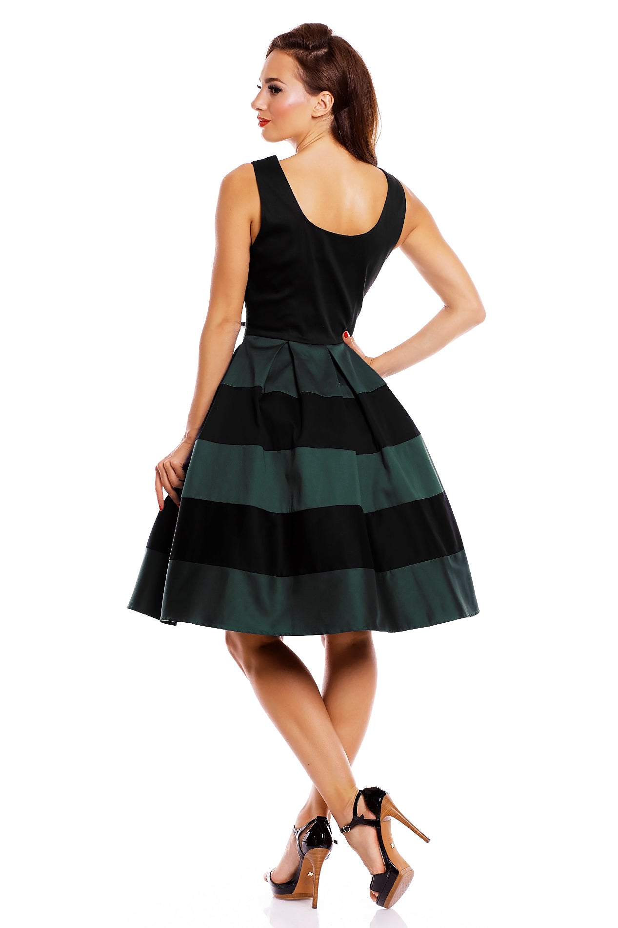 Adorable Striped 50s Inspired Swing Dress in Black-Green