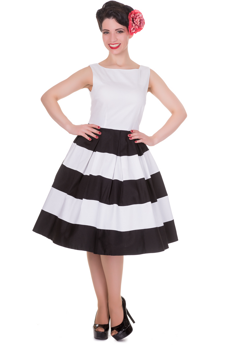 Adorable Striped Swing Dress in White-Black