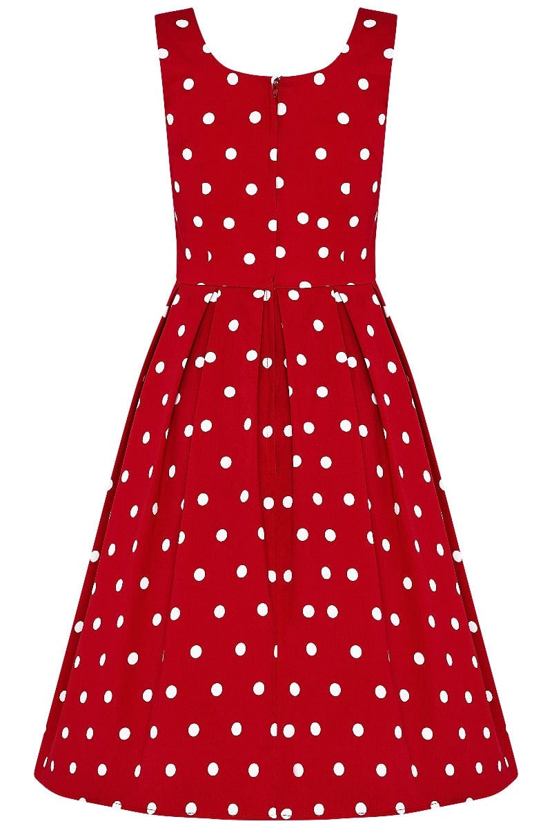 Amanda Scoop Neck Swing Dress Red & White Polka Premium Cotton