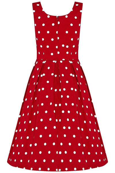 Amanda Scoop Neck Swing Dress Red & White Polka Premium Cotton