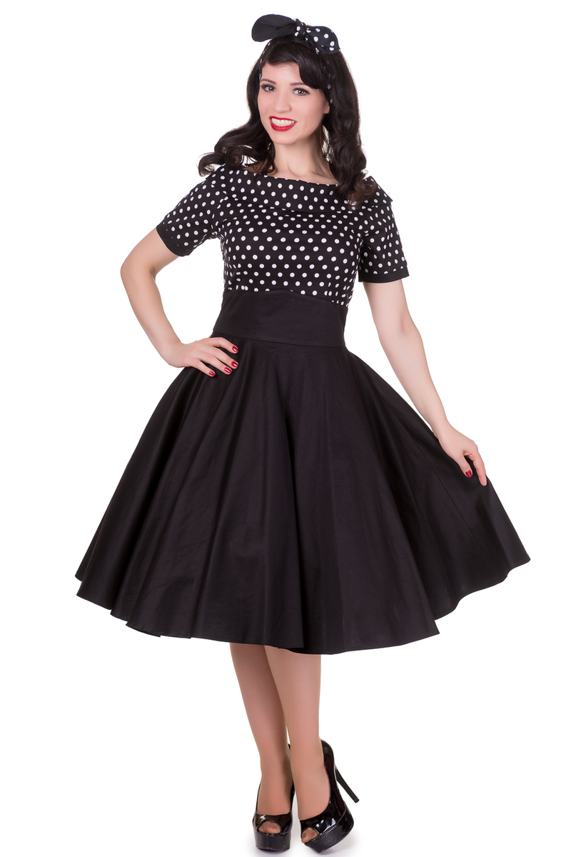 Black Retro Dress w- Polka Collar