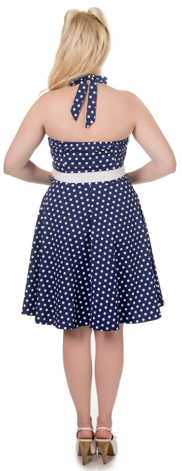 Penny Full Circle Polka Dot Dress in Navy Blue