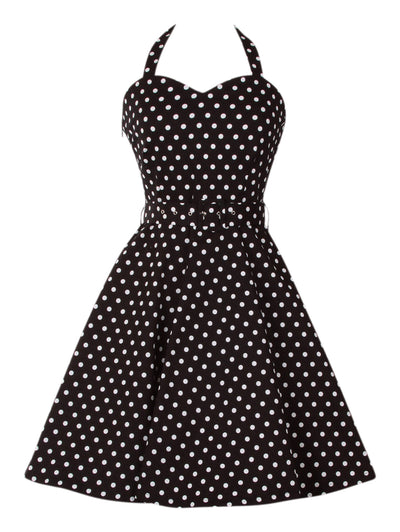 Penny 50's Polka Dot Flared Dress in Black