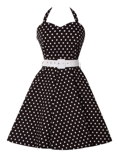 Penny 50's Polka Dot Flared Dress in Black