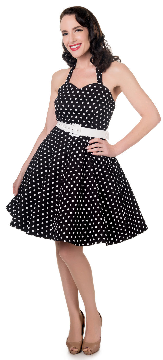 Penny 50's Polka Dot Flared Dress in Black