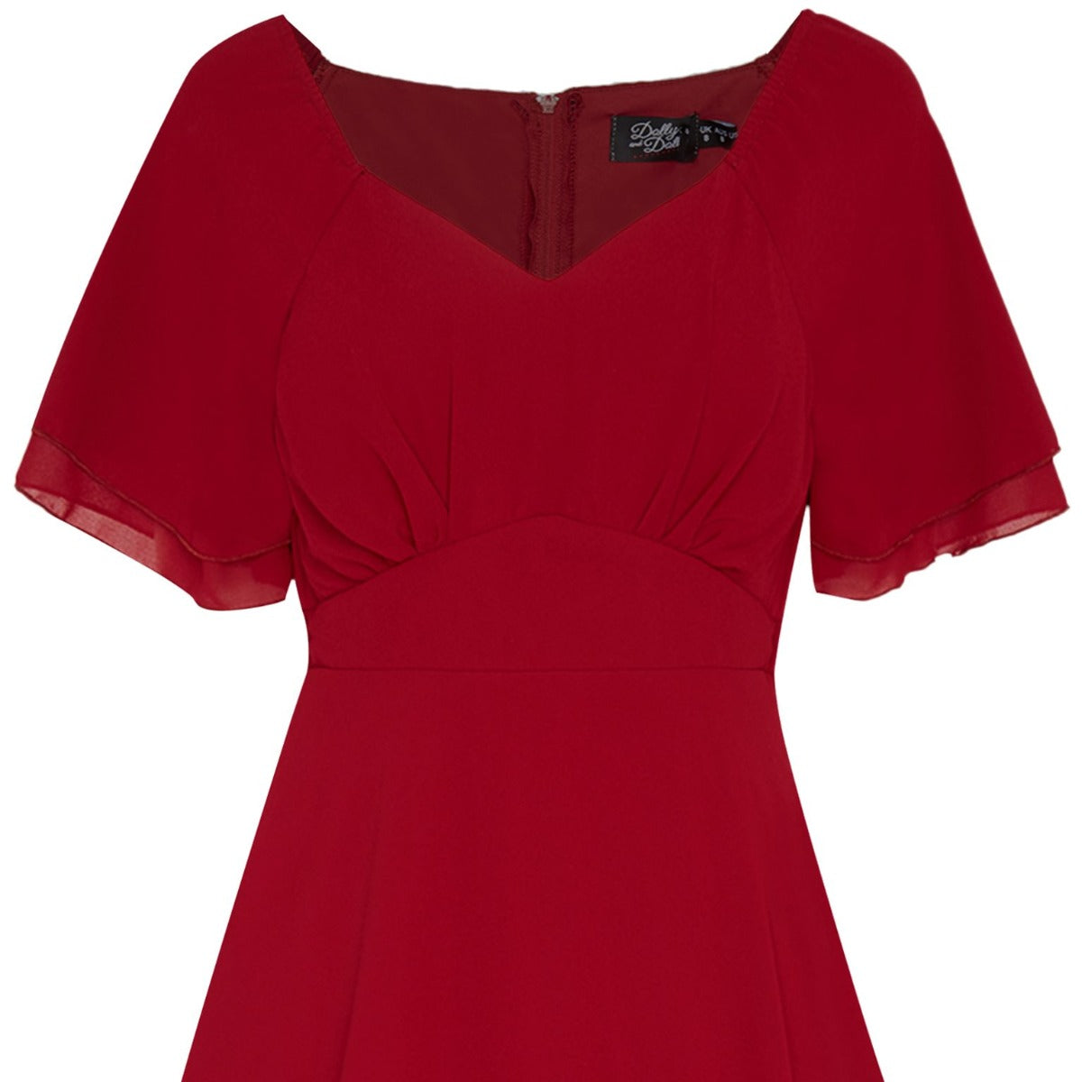 Meredith 50's V-Neck Chiffon Swing Dress in Red