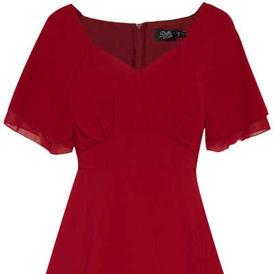 Meredith 50's V-Neck Chiffon Swing Dress in Red