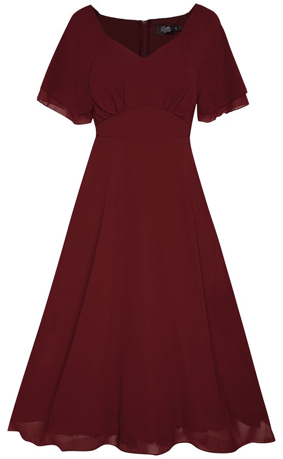 Meredith Comfortable Flattering Floaty Chiffon Dress in Burgundy
