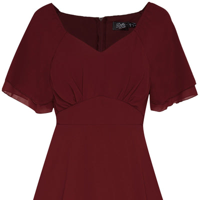 Meredith Comfortable Flattering Floaty Chiffon Dress in Burgundy