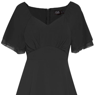 Meredith 50's V-Neck Chiffon Swing Dress in Black