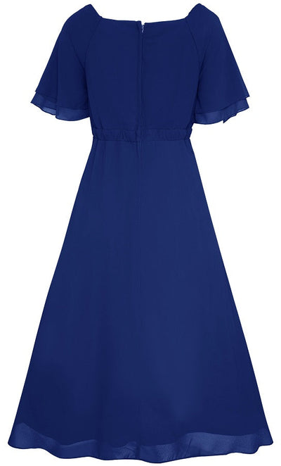 Meredith 50's V-Neck Chiffon Swing Dress in Navy
