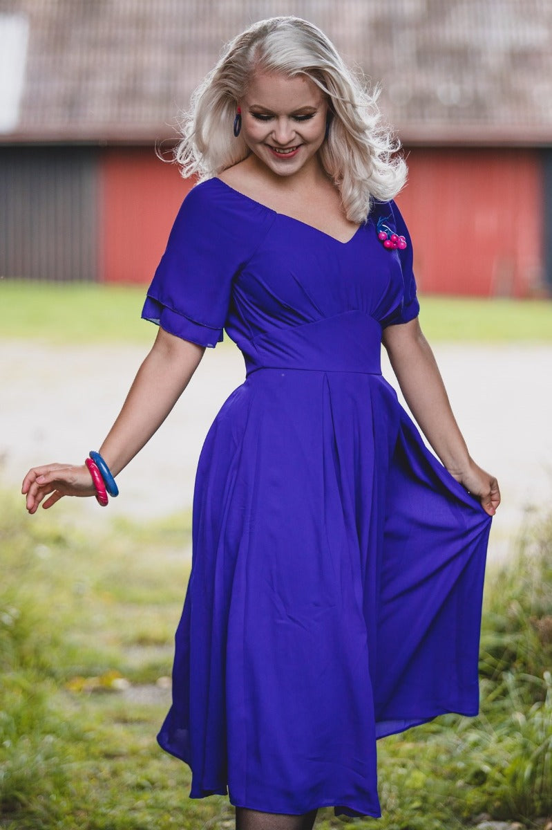 Woman's Comfortable Flattering Floaty Chiffon Dress in Royal Blue