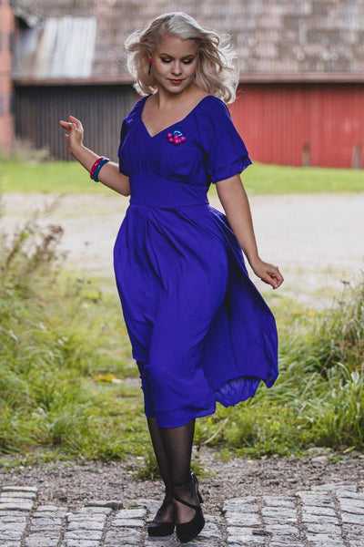 Woman's Comfortable Flattering Floaty Chiffon Dress in Royal Blue