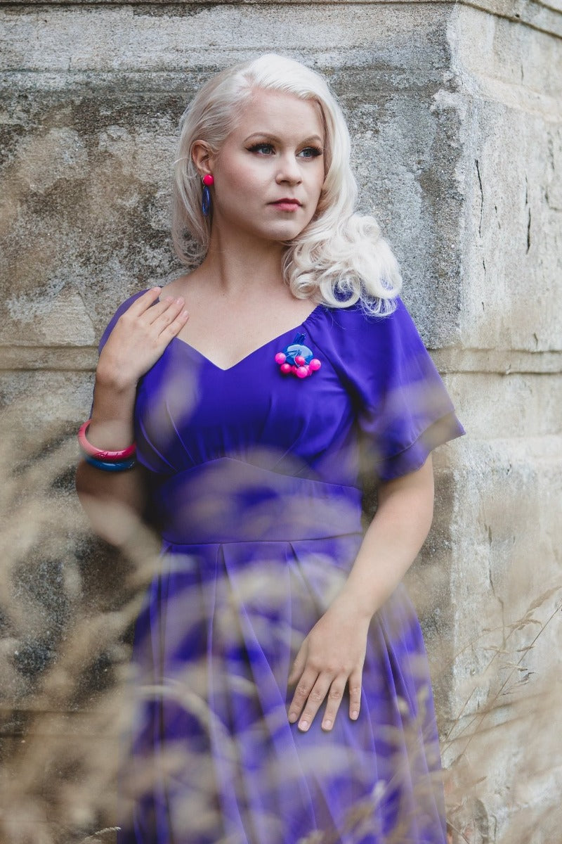 Woman's Comfortable Flattering Floaty Chiffon Dress in Royal Blue