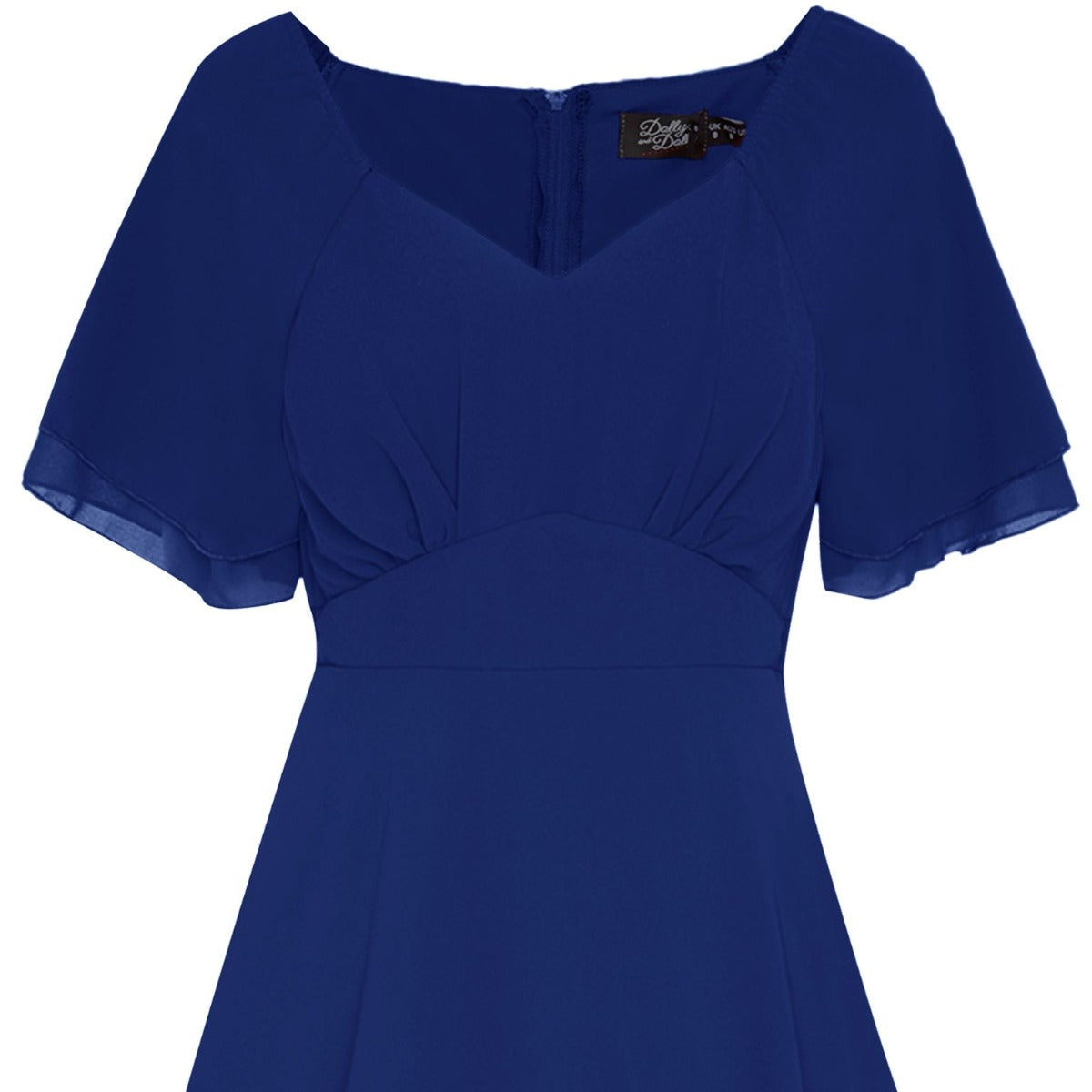 Meredith 50's V-Neck Chiffon Swing Dress in Navy