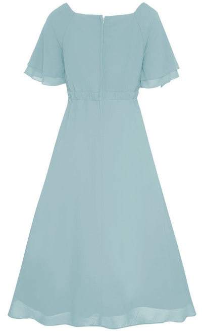Meredith Comfortable Flattering Floaty Chiffon Dress in Pale Blue