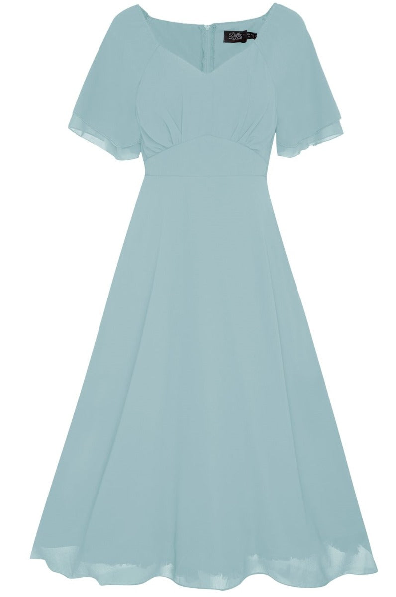 Meredith Comfortable Flattering Floaty Chiffon Dress in Pale Blue