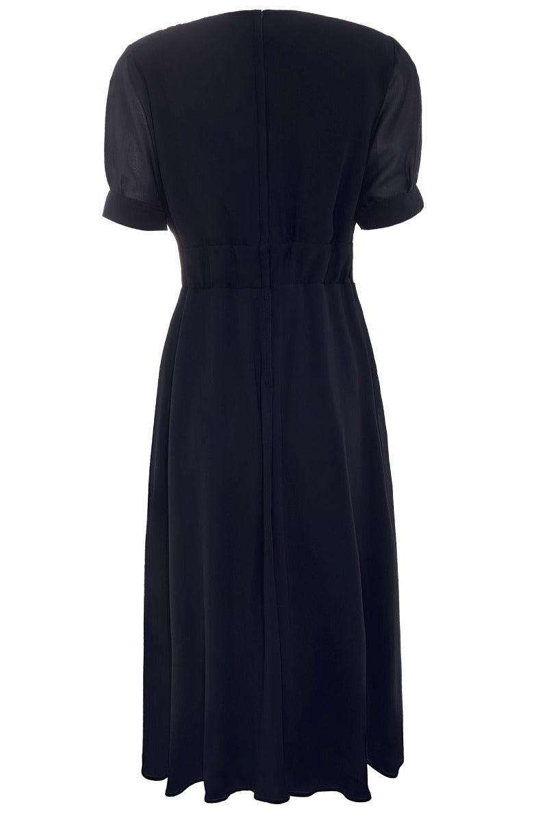 Elise 1940's Inspired Balloon Sleeves Chiffon Swing Dress in Navy