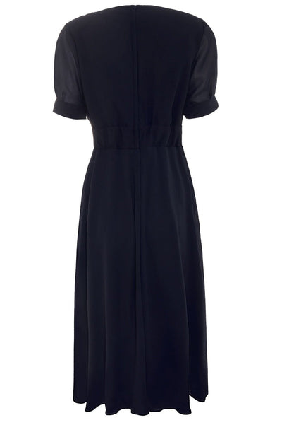 Elise 1940's Inspired Balloon Sleeves Chiffon Swing Dress in Navy