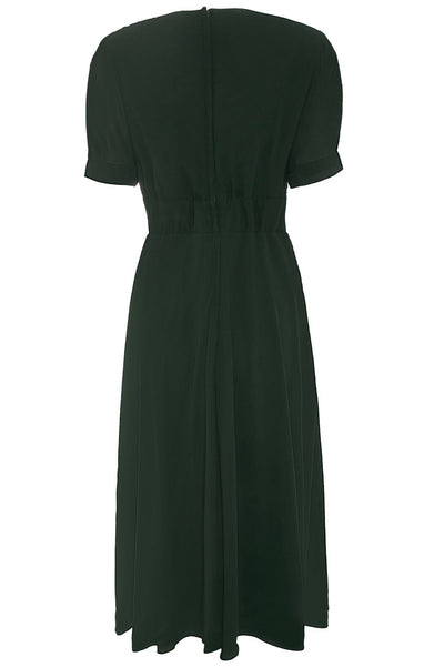 Elise 1940's Inspired Balloon Sleeves Chiffon Swing Dress in Dark Green