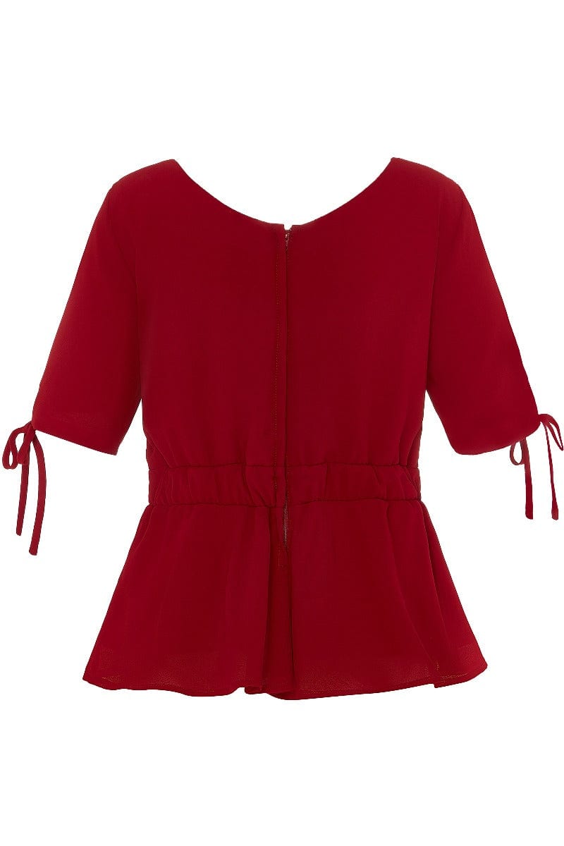 Ada Formal Semi V-neck Top in Red