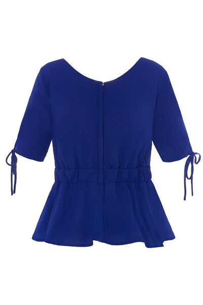 Ada Formal Semi V-neck Top in Blue