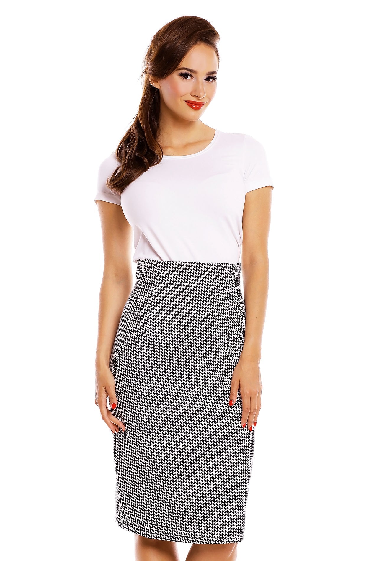 Chic Vintage Inspired Pencil Skirt in Black-White