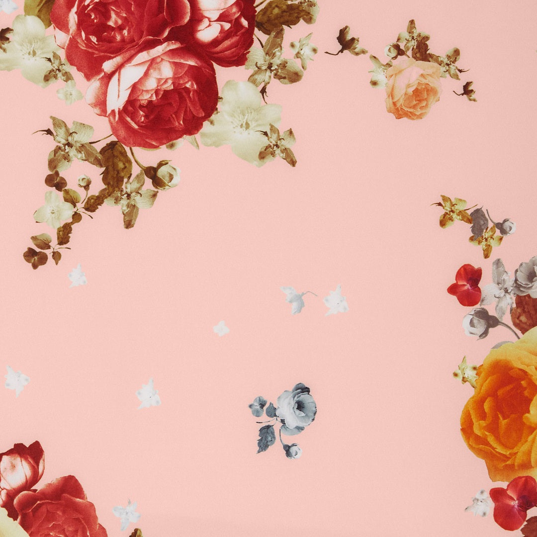 Classic Button Up Strappy Pink Rose Printed Summer Dress
