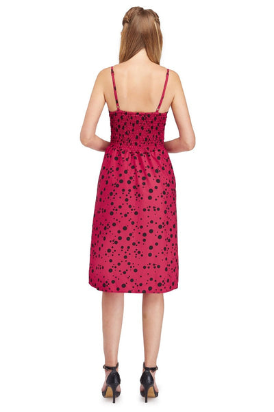 Classic Button Up Strappy Polka Dot Summer Dress in Pink
