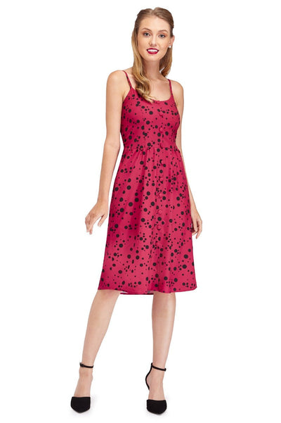 Classic Button Up Strappy Polka Dot Summer Dress in Pink
