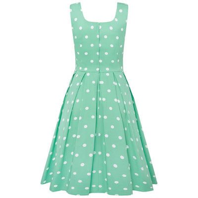 Amanda Scoop Neck Polka Dot Swing Dress in Mint and White