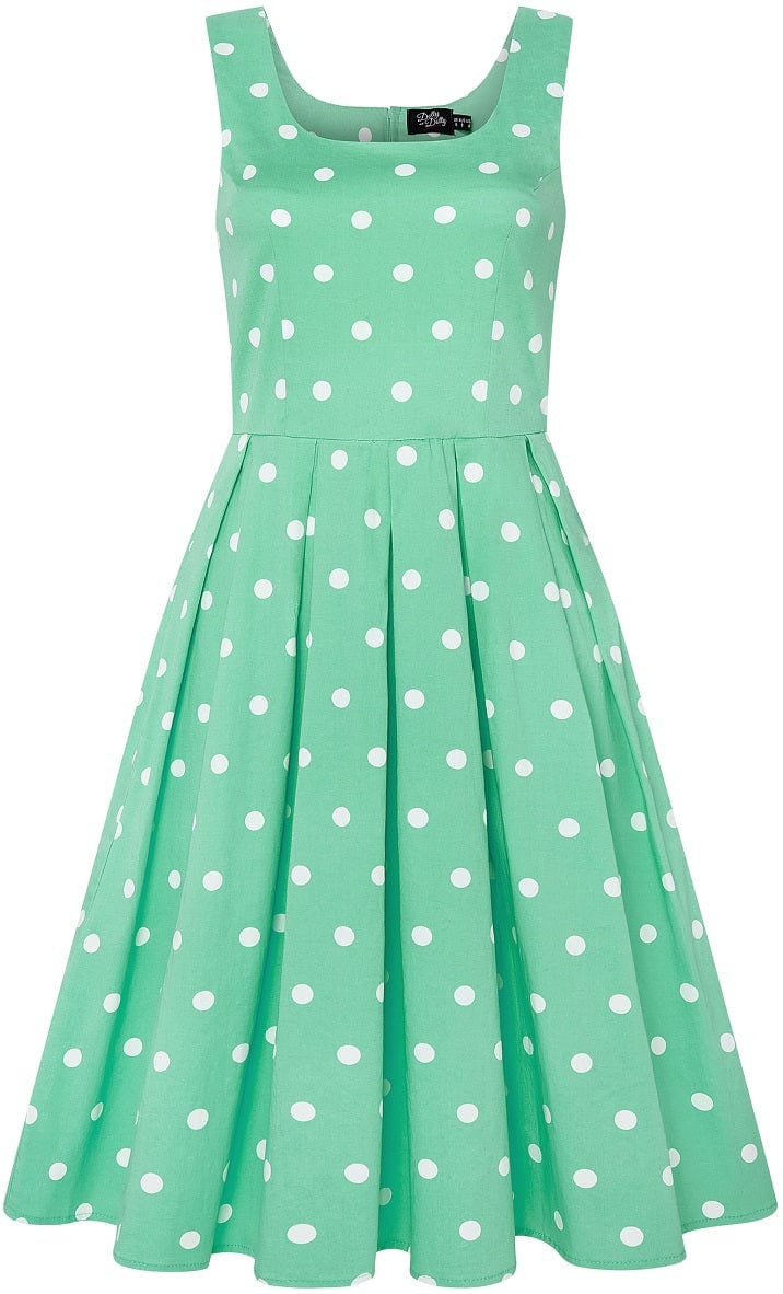 Amanda Scoop Neck Polka Dot Swing Dress in Mint and White