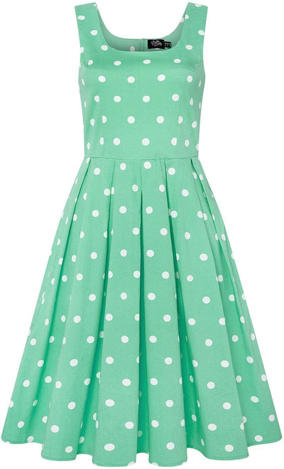 Amanda Scoop Neck Polka Dot Swing Dress in Mint and White