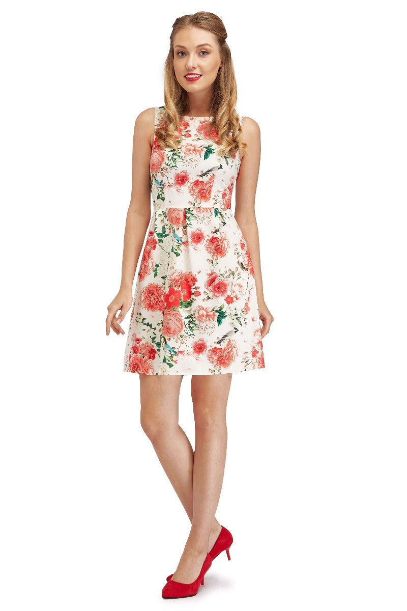 Sleeveless Classic Vintage Dress in Floral Print
