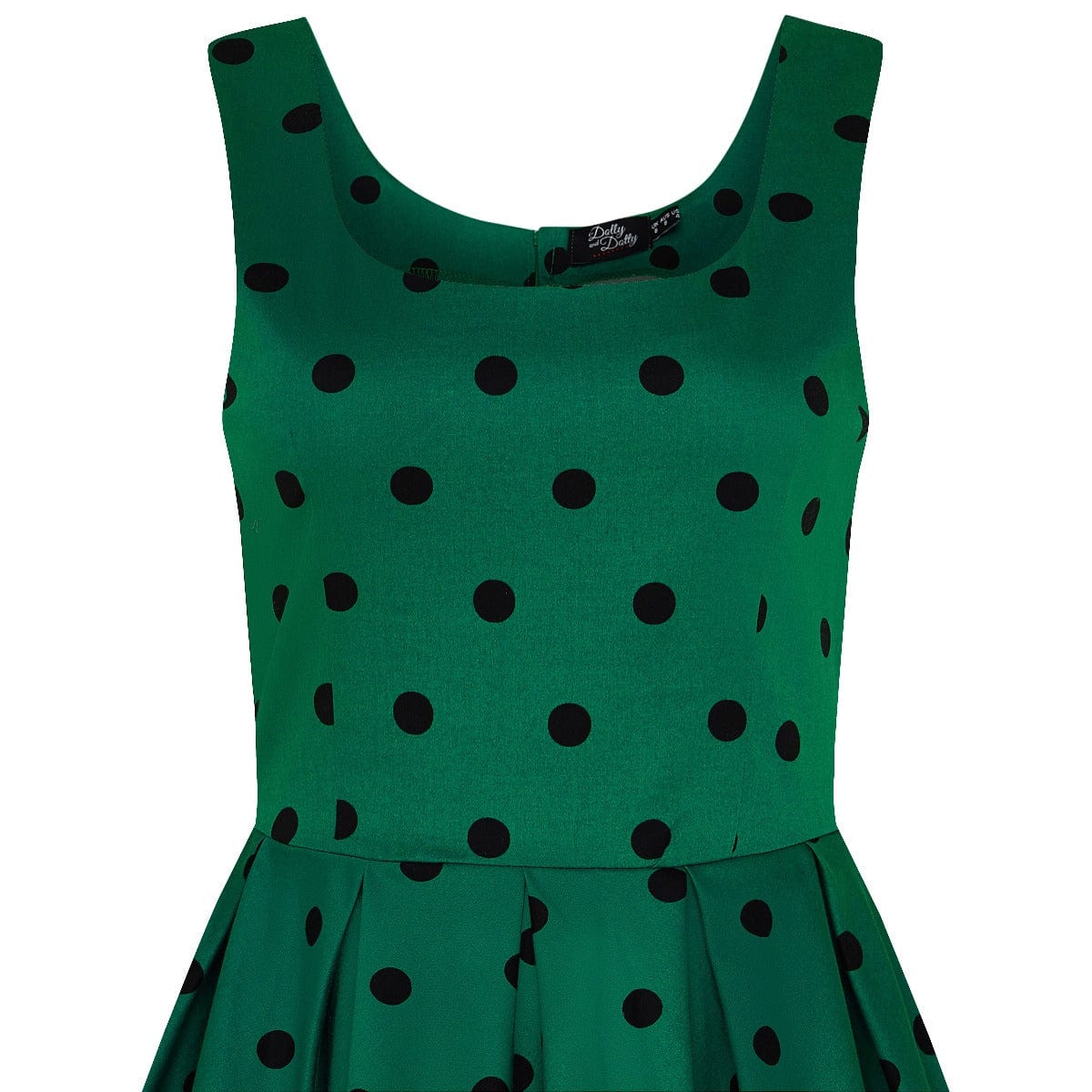 Amanda Scoop Neck Swing Dress in Green-Black Polka Dot