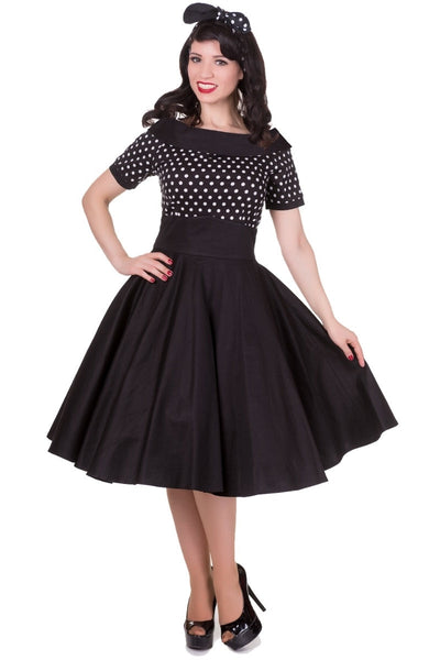 EU STOCK Darlene 50's Style Swing Dress in Black/ White Polka