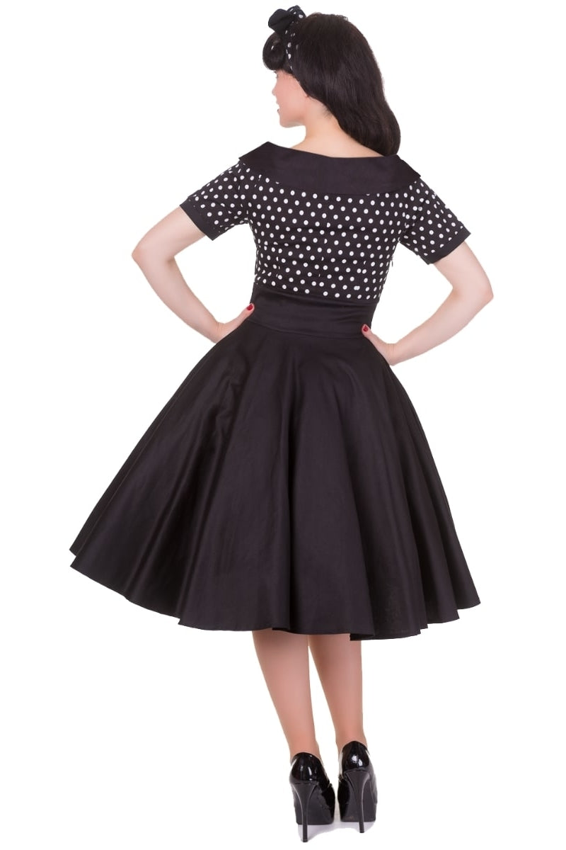EU STOCK Darlene 50's Style Swing Dress in Black/ White Polka