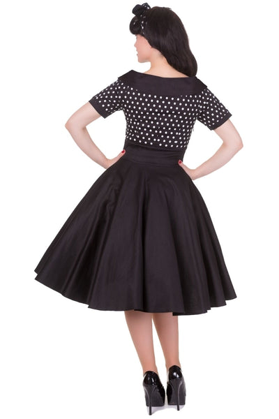 EU STOCK Darlene 50's Style Swing Dress in Black/ White Polka