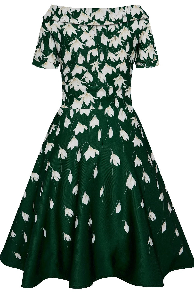 Darlene Retro Snowdrop Swing Dress - Myrtle Green