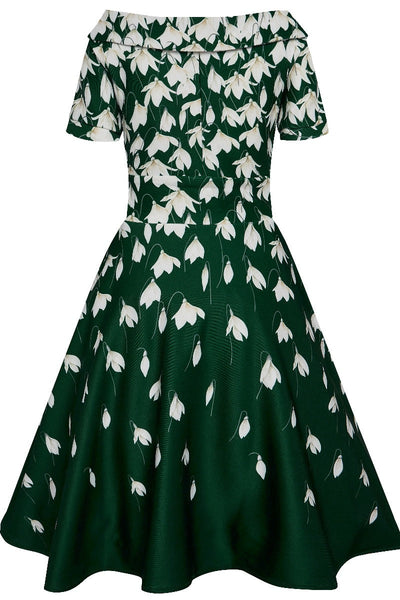Darlene Retro Snowdrop Swing Dress - Myrtle Green