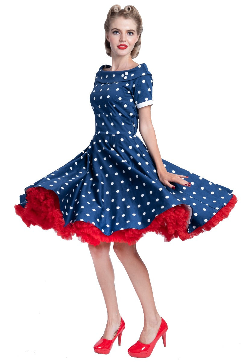 Darlene Rockabilly Polka Dot Dress in Navy/White